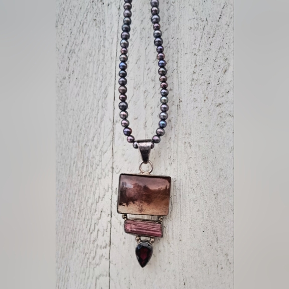 Source Unknown Jewelry - Vintage Genuine Pearl Necklace With 925 Sterling Silver Gemstone Pendant